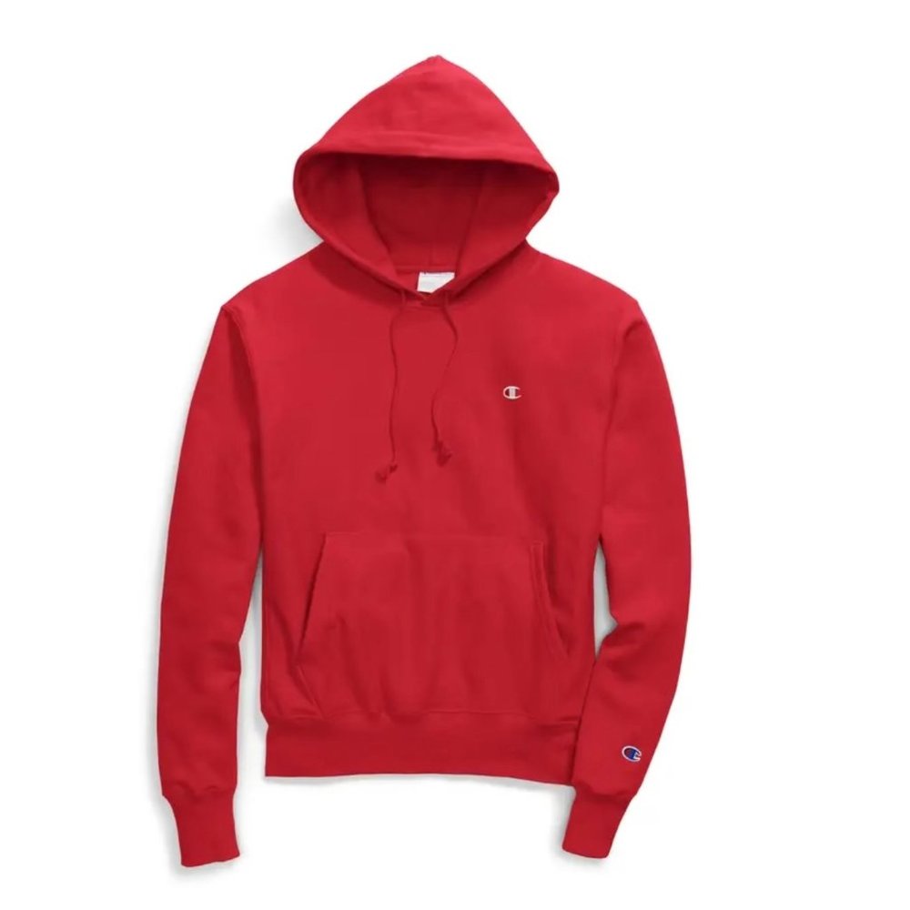 RED CHAMPION BRAND REVERSE WEAVE HOODIE, C LOGO
